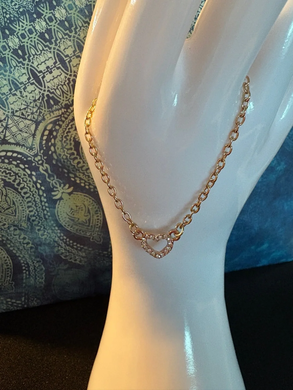 Gold Tone Heart Link Bracelet with Pavé Accent